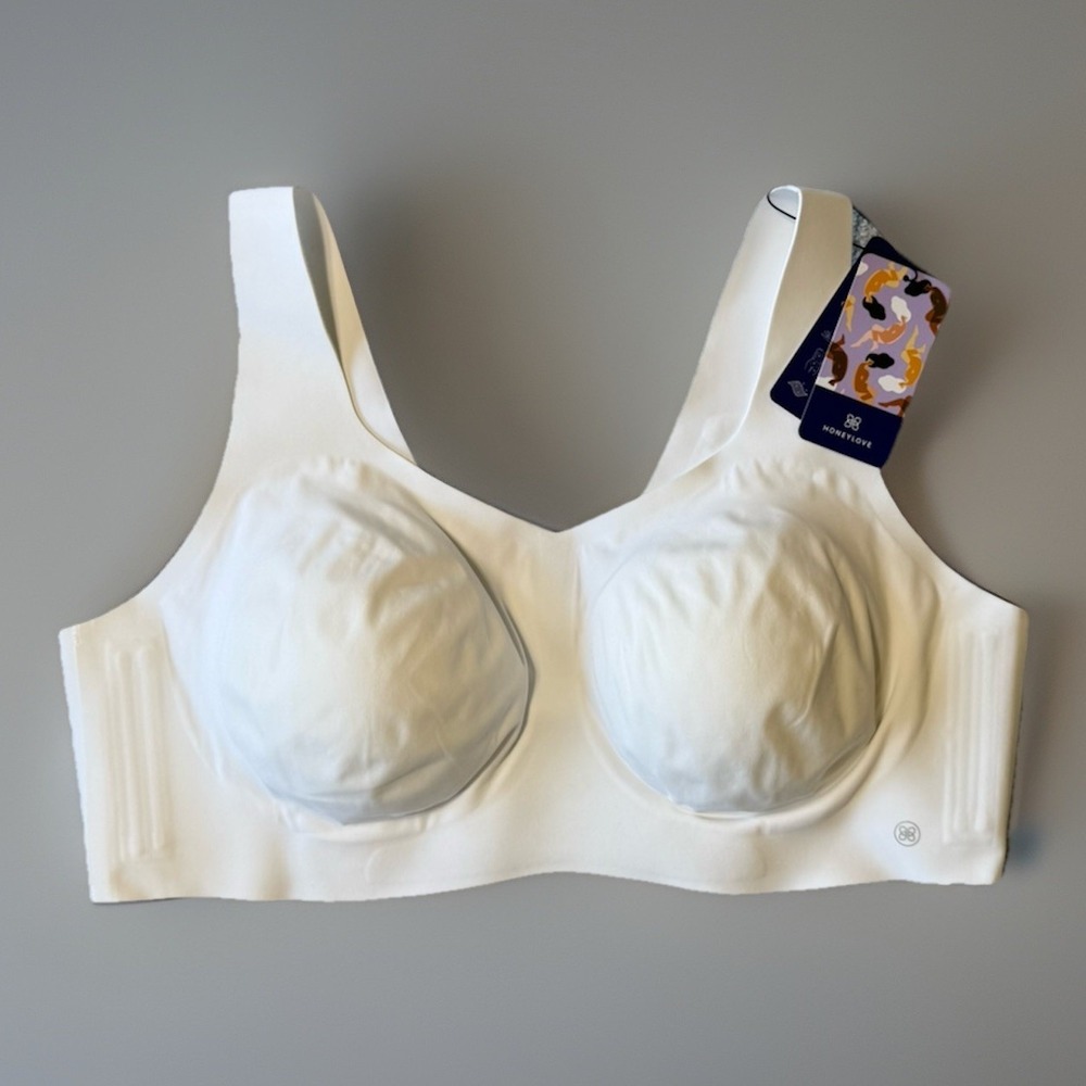 NWT Honeylove V Neck Bra‎ Liftwear Wireless Support White Womens 3X Padded